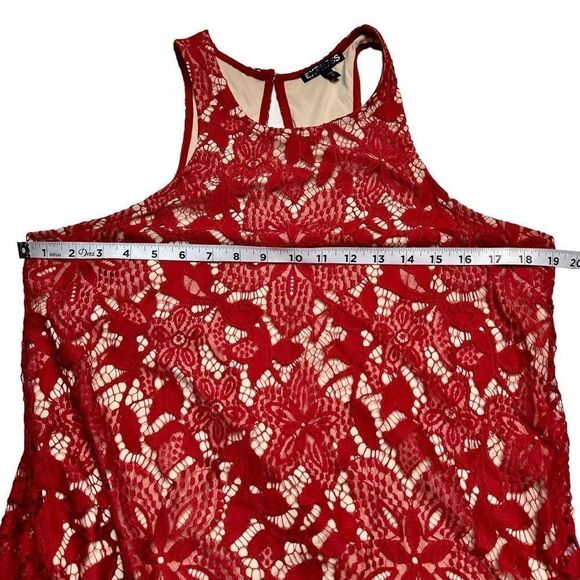 Express Red Floral Lace Overlay Cocktail Dress Womens Large Sleeveless Glam - Picture 8 of 11